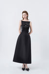 black A-line midi dress, DeTHEIA De Nona Cometa