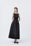black A-line midi dress, DeTHEIA De Nona Cometa