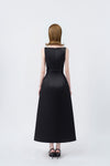 black A-line midi dress with back zip, DeTHEIA De Nona Cometa