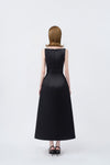 black A-line midi dress with back zip, DeTHEIA De Nona Cometa