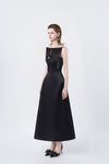 black flared A-line midi dress, DeTHEIA