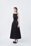 black flared A-line midi dress, DeTHEIA