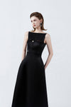 black A-line midi dress, DeTHEIA