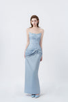 light-blue strapless midi dress, DeTHEIA De Nona Cometa