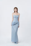 light-blue strapless midi dress, DeTHEIA De Nona Cometa