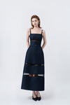 denim-blue A-line midi dress, DeTHEIA De Nona Cometa