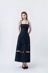 denim-blue A-line midi dress, DeTHEIA De Nona Cometa