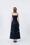 denim-blue A-line midi dress with back zip, DeTHEIA