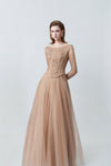 nude long-sleeve lace maxi dress, DeTHEIA De Nona Cometa