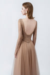 sheer lace long sleeve on the nude maxi dress, DeTHEIA