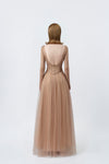 nude maxi dress with open lace back, DeTHEIA De Nona Cometa