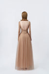 nude maxi dress with open lace back, DeTHEIA De Nona Cometa
