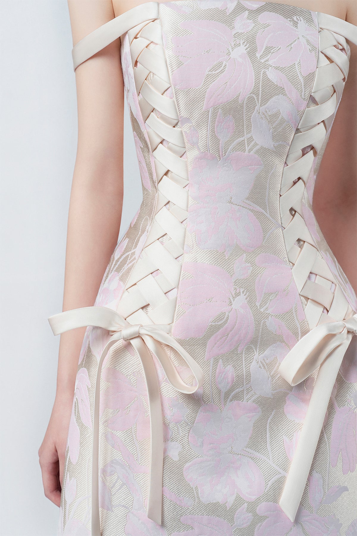 pink lace A-line midi dress, DeTHEIA