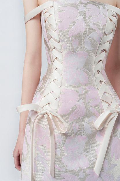 pink lace A-line midi dress, DeTHEIA