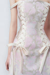 pink lace A-line midi dress, DeTHEIA