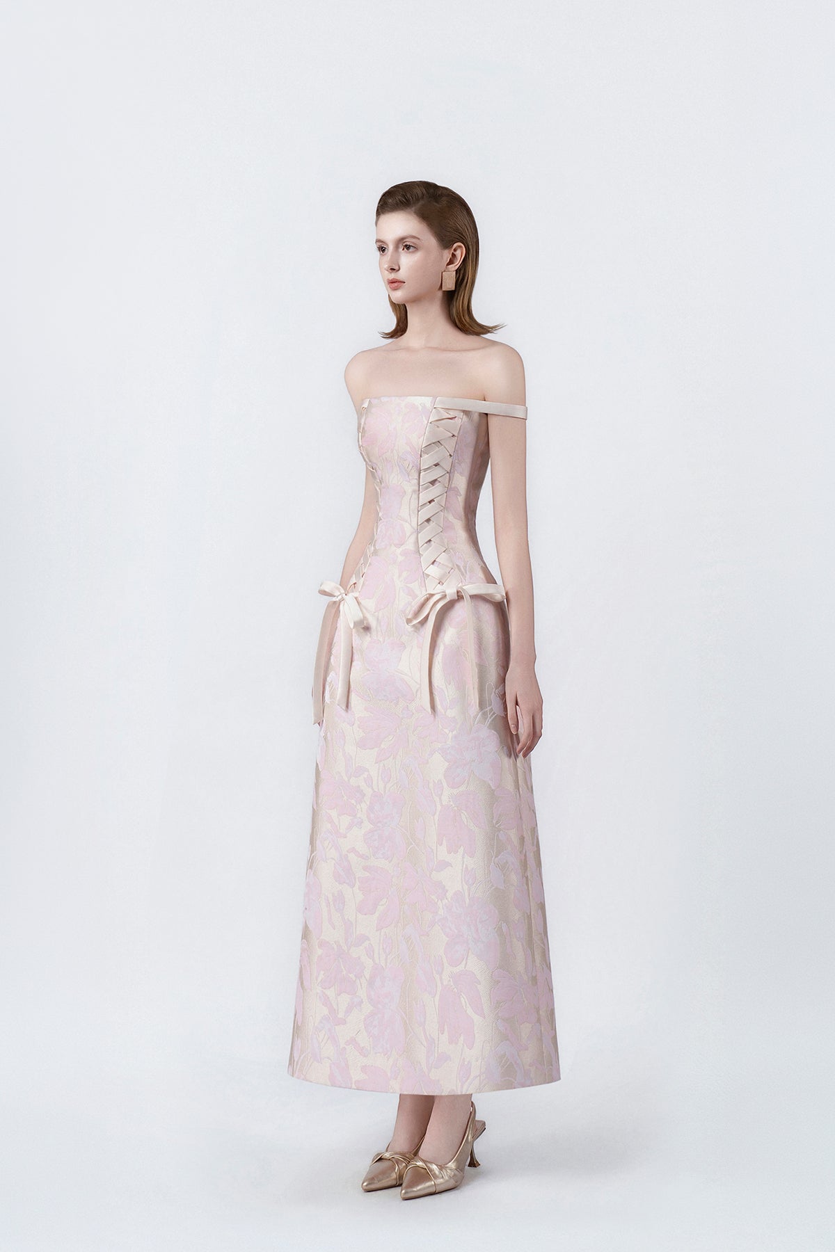 pink flared A-line midi dress, DeTHEIA