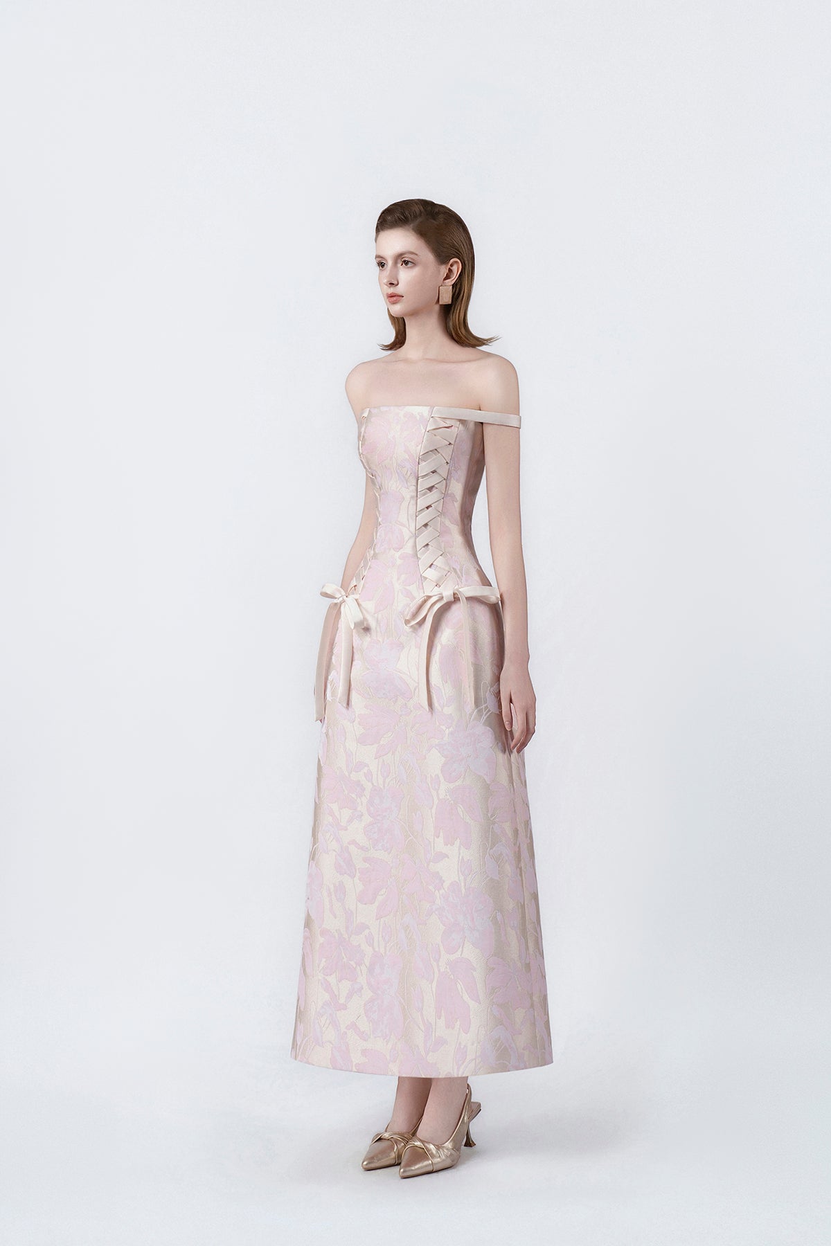 pink flared A-line midi dress, DeTHEIA