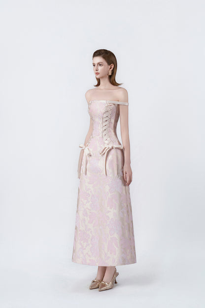 pink flared A-line midi dress, DeTHEIA
