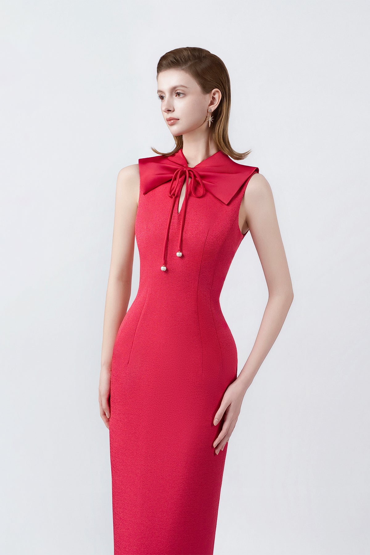 Carina Fuchsia Sailor-Collar Pencil Midi