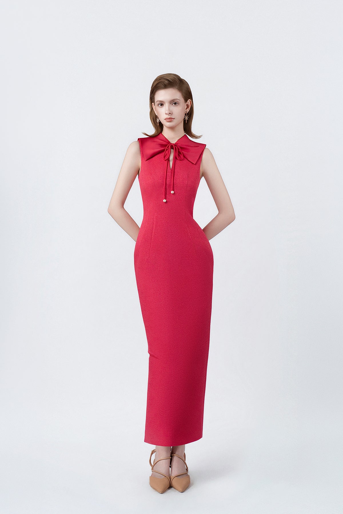Carina Fuchsia Sailor-Collar Pencil Midi