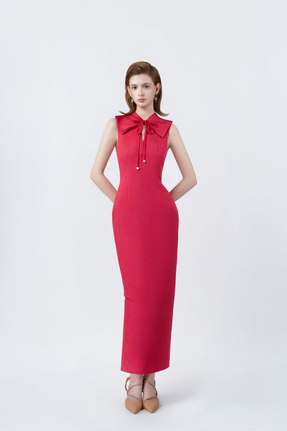 Carina Fuchsia Sailor-Collar Pencil Midi