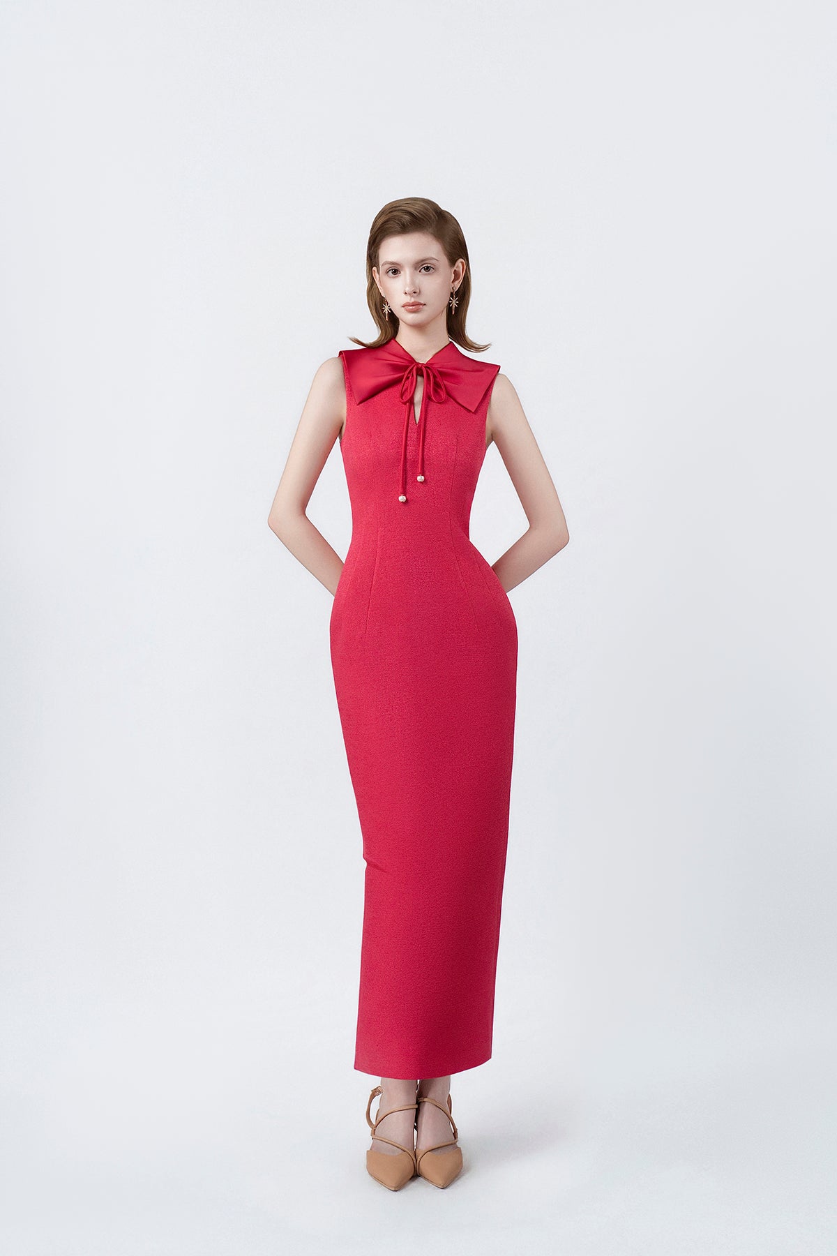 fuchsia sailor-collar midi dress, DeTHEIA De Nona Cometa
