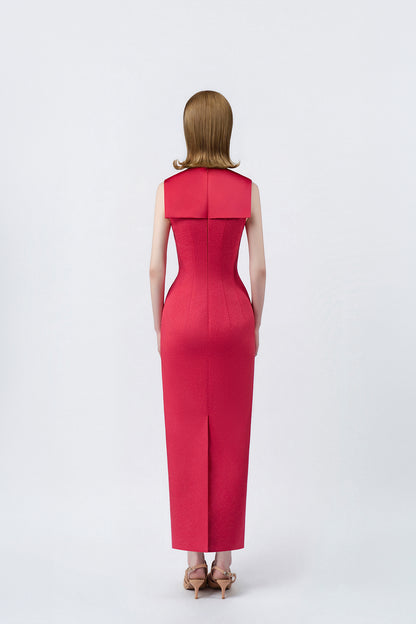 Carina Fuchsia Sailor-Collar Pencil Midi