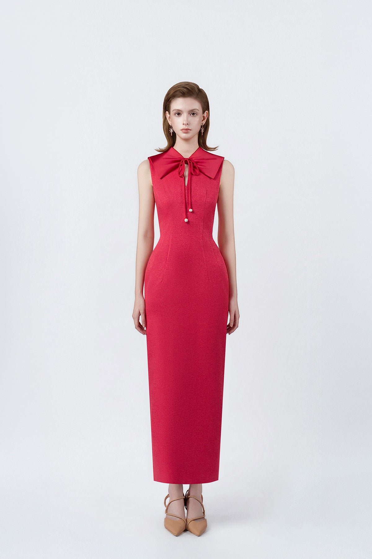 Carina Fuchsia Sailor-Collar Pencil Midi