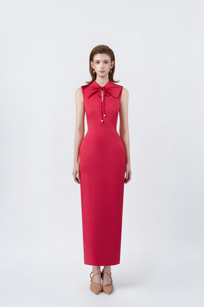Carina Fuchsia Sailor-Collar Pencil Midi