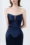navy strapless pencil midi dress, DeTHEIA