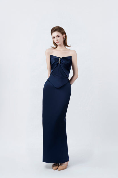 navy strapless midi dress, DeTHEIA De Nona Cometa