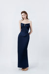 navy strapless midi dress, DeTHEIA De Nona Cometa
