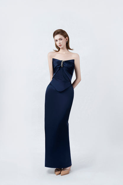 navy strapless midi dress, DeTHEIA De Nona Cometa