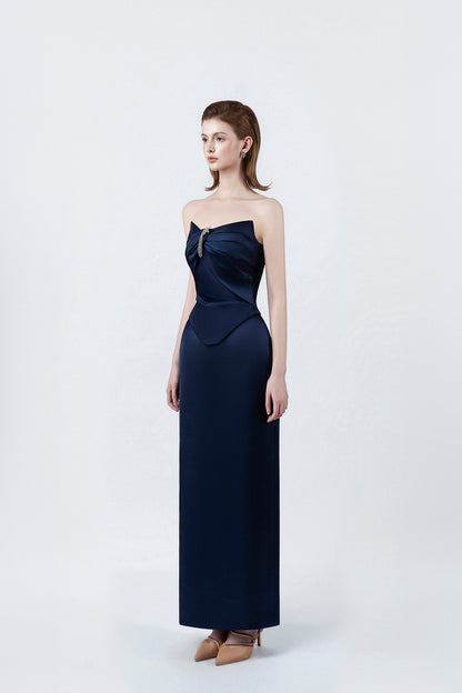 navy fitted pencil midi dress, DeTHEIA