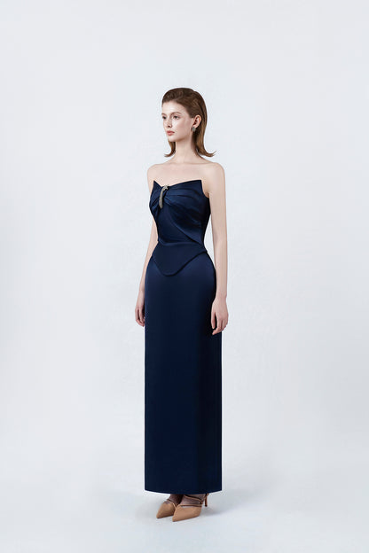 navy fitted pencil midi dress, DeTHEIA