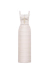 White strapless dress with a belt on a white background