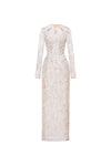 White lace dress with long sleeves on a white background
