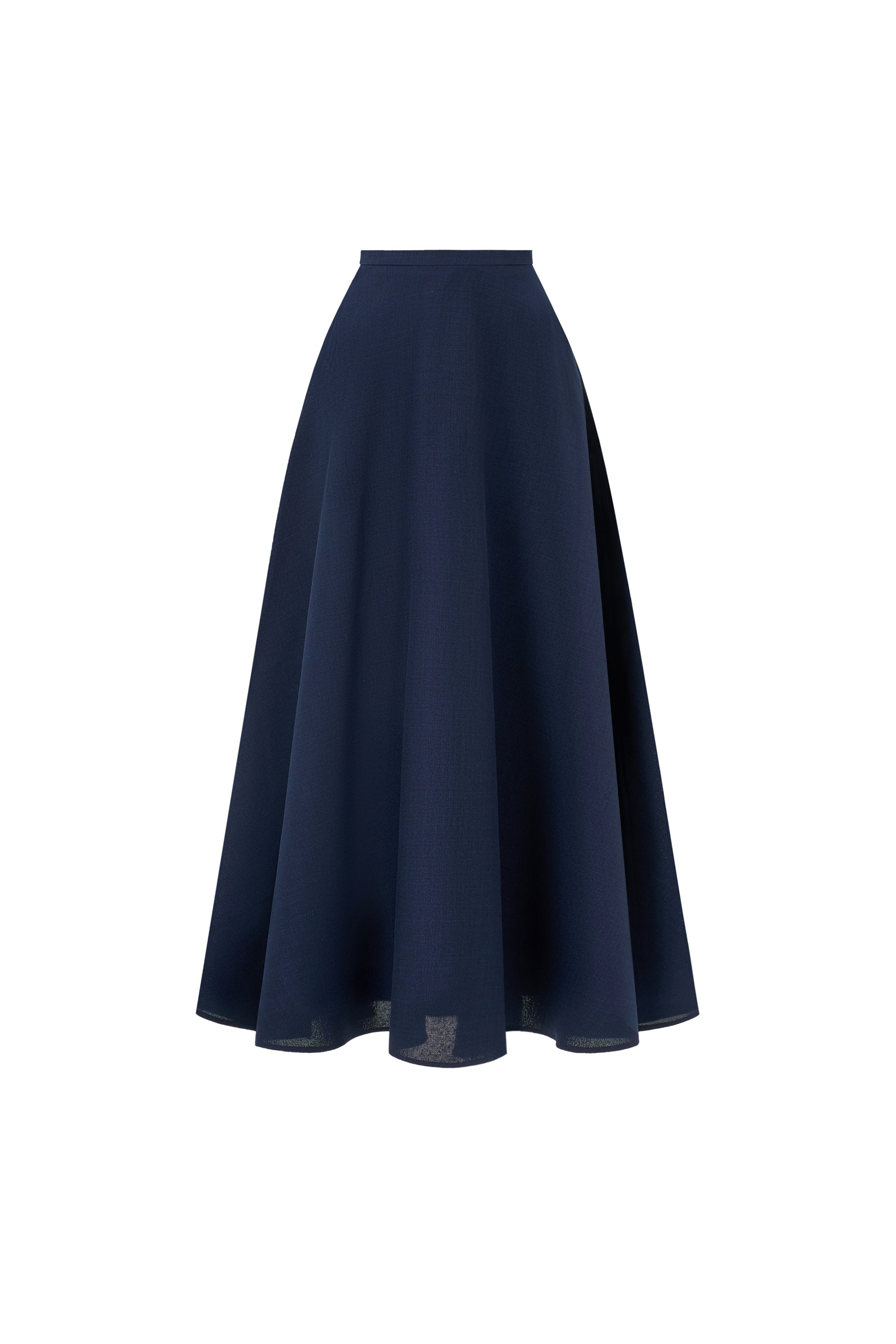 Klara Navy High-Waisted Flared Midi Skirt
