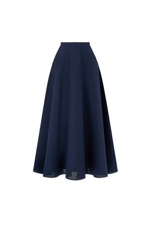 Klara Navy High-Waisted Flared Midi Skirt