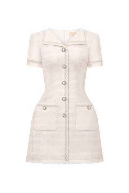 white A-line mini dress with sailor collar and buttons, DeTHEIA De Nona Cometa