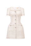 white A-line mini dress with sailor collar and buttons, DeTHEIA De Nona Cometa