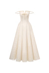 cream off-the-shoulder flared maxi dress with bow, DeTHEIA De Nona Cometa