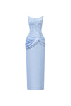 light-blue strapless sweetheart pencil midi dress, DeTHEIA De Nona Cometa