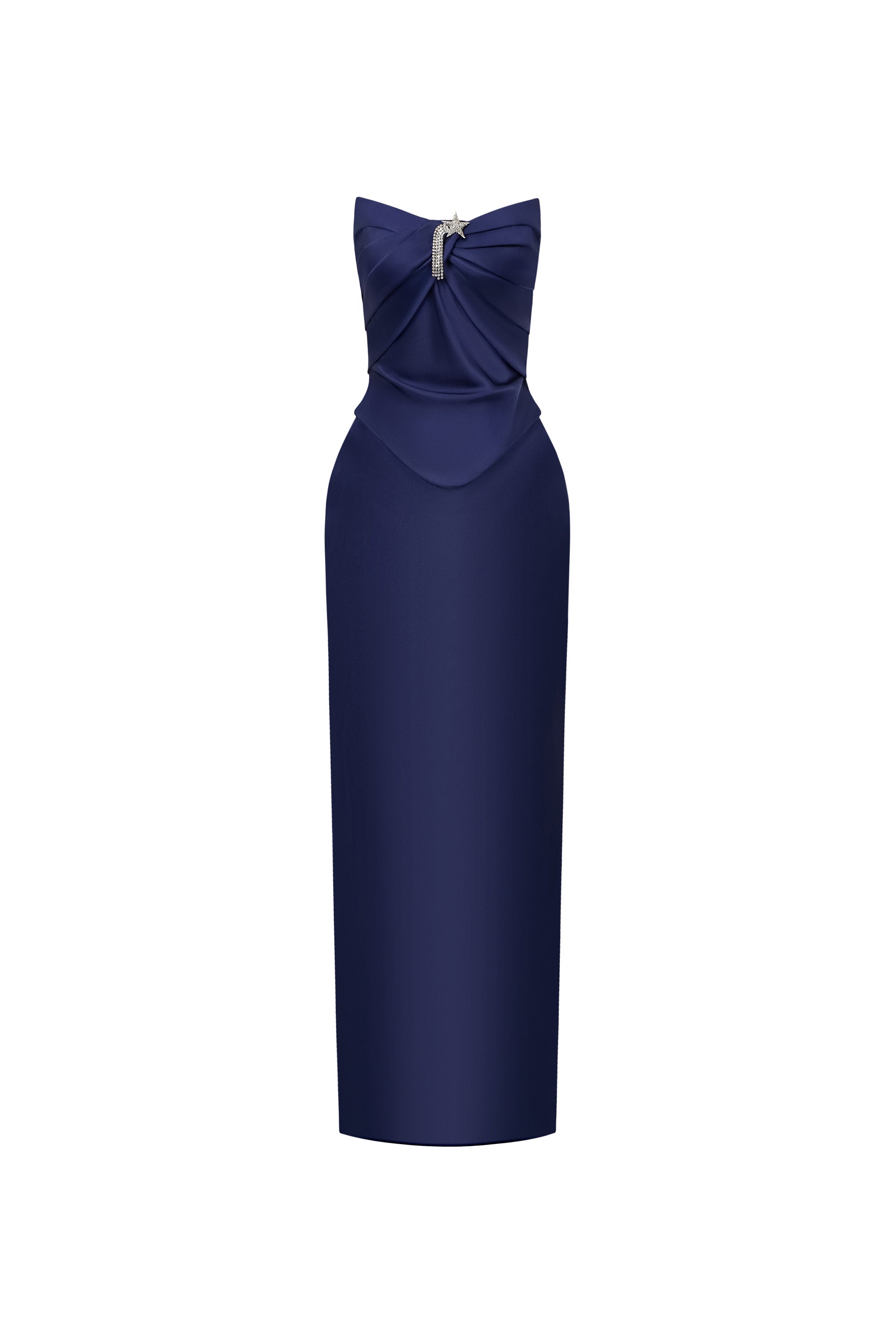 navy strapless sweetheart pencil midi dress with bow, DeTHEIA De Nona Cometa