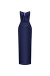 navy strapless sweetheart pencil midi dress with bow, DeTHEIA De Nona Cometa