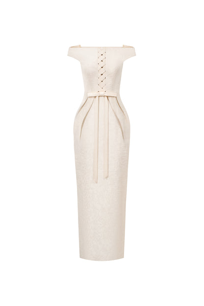 ivory boat-neck pencil midi dress, DeTHEIA De Nona Cometa