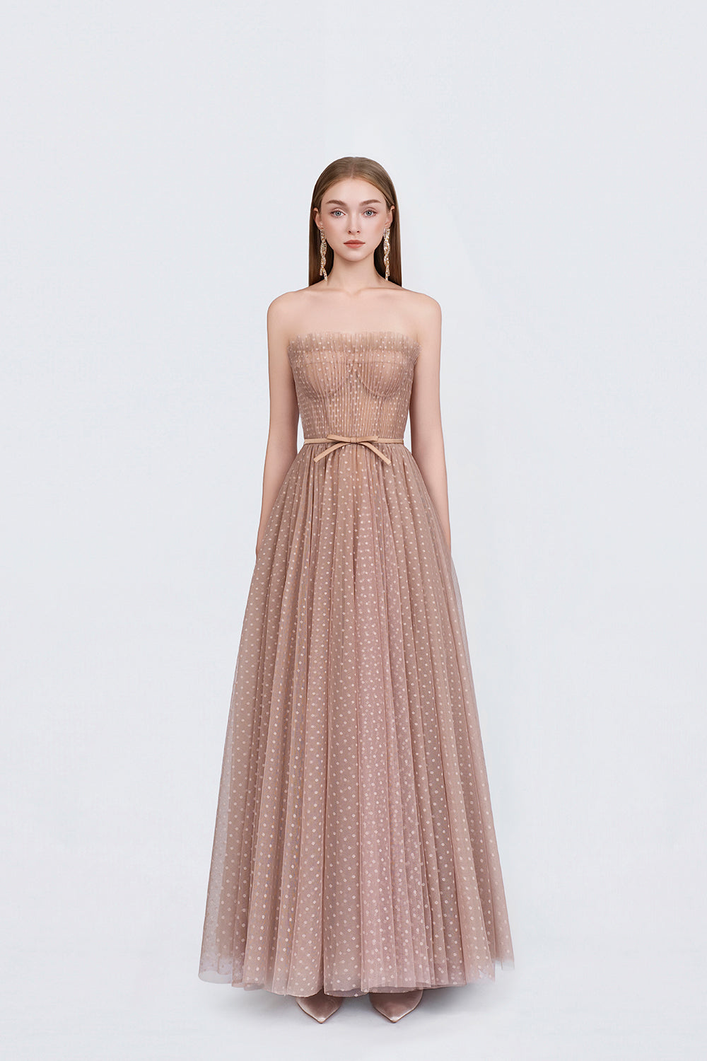 Doriss Dress - Front View Beige Mesh Dress by DeTHEIA