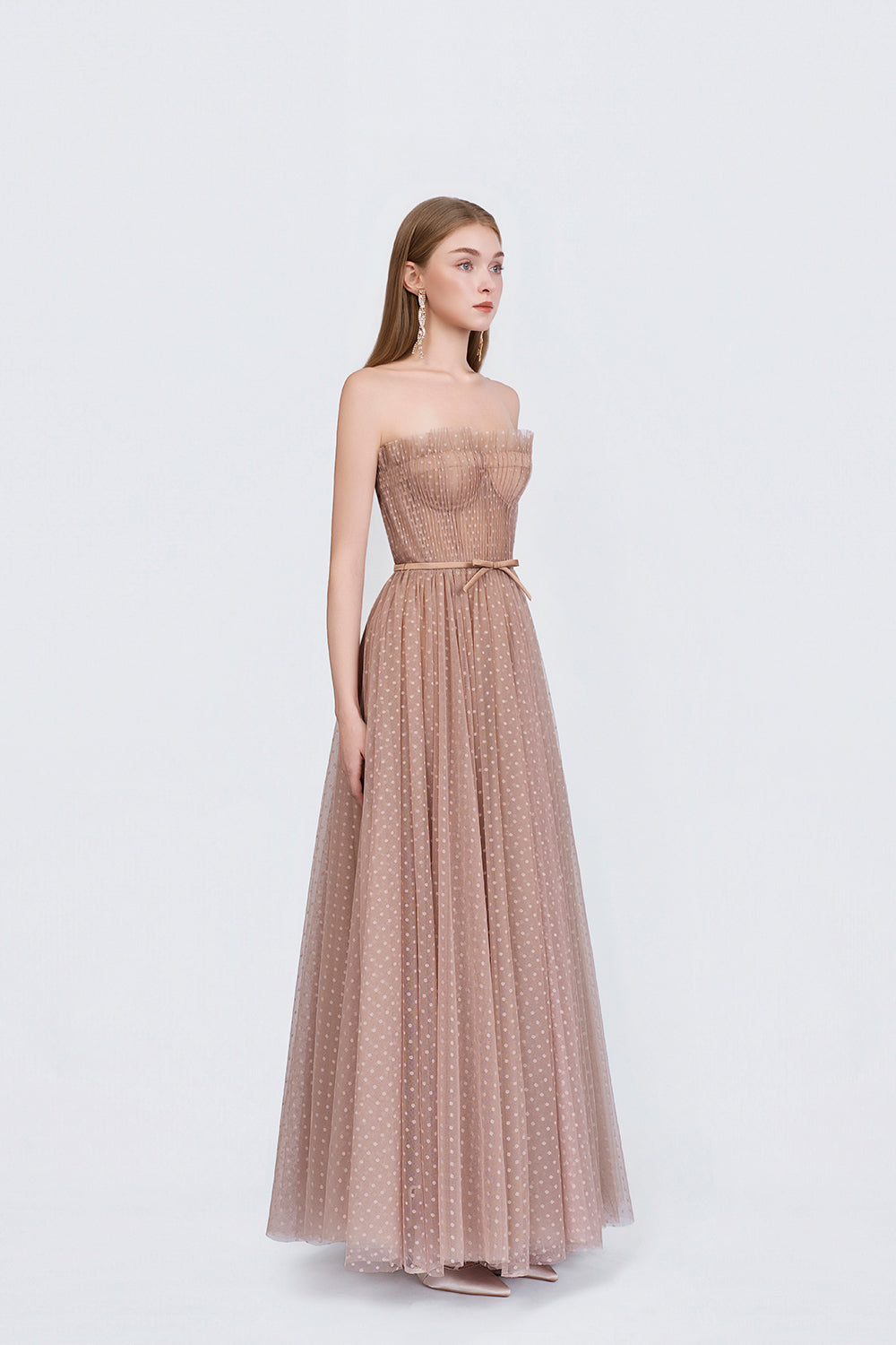 Doriss Dress - Side View Beige Mesh Dress by DeTHEIA