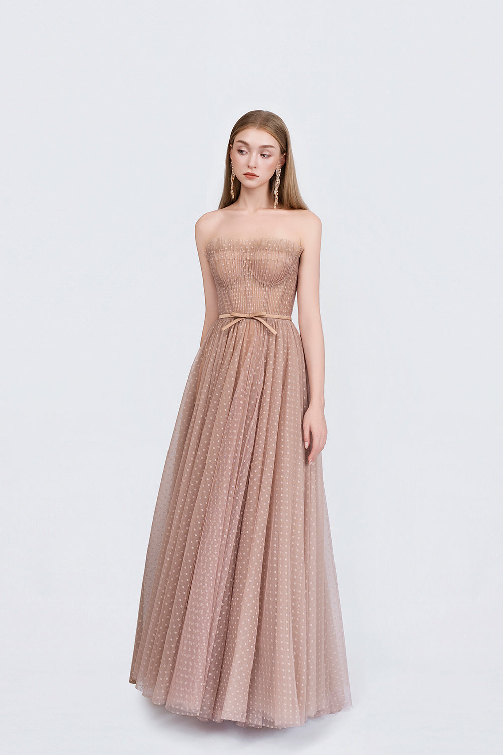 Doriss Dress - Styled on Model Beige Dress by DeTHEIA