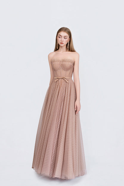 Doriss Dress - Styled on Model Beige Dress by DeTHEIA